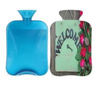 Botella de agua caliente con texto en inglés "Welcome Wood Sign", con tapa, 2 L, gran capacidad, para noches acogedoras, alivio del dolor, espalda, cuello y hombros