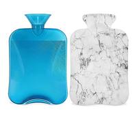 Botella de agua caliente con textura de mármol blanco con cubierta esponjosa, 2 L, botella de impresión de mármol de gran capacidad, bolsa de agua para noches acogedoras, alivio del dolor, espalda,