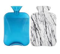 Botella de agua caliente con textura de mármol blanco con cubierta esponjosa, bolsa de agua caliente de gran capacidad, bolsa de agua de mármol gris para noches acogedoras, alivio del dolor, espalda,