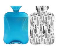 Botella de agua caliente con textura para gatos con funda esponjosa, 2 L, gran capacidad, botella de gatos negros, bolsa de agua para noches acogedoras, alivio del dolor, espalda, cuello y hombros