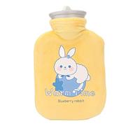 Botella de Agua Caliente Cubierta Suave Compresa Fría Caliente Portátil Espesar Reducción del Dolor Bolsa de Agua Caliente de Goma a Prueba de Fugas para el Invierno para(conejito amarillo)