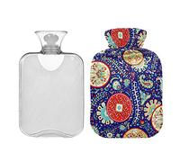 Botella de agua caliente de 2 L con cubierta, bolsa de agua caliente Boho Paisley Mandala para aliviar el dolor, manos y pies más cálido invierno