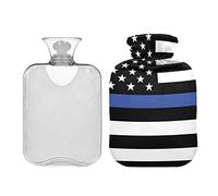 Botella de agua caliente de 2 L con cubierta, bolsa de agua caliente con bandera de la policía americana para aliviar el dolor, manos y pies, más cálido invierno