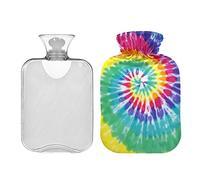 Botella de agua caliente de 2 L con cubierta, bolsa de agua caliente con forma de remolino arcoíris para calentador de manos, botella de agua caliente transparente clásica para calambres menstruales, alivio del dolor de cuello y hombros