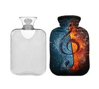 Botella de agua caliente de 2 l con cubierta, bolsa de agua caliente de la clave de la música para aliviar el dolor, manos y pies más caliente invierno