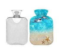 Botella de agua caliente de 2 L con cubierta, bolsa de agua caliente de los delfines del mundo subacuáticos para calentador de manos, botella de agua caliente transparente clásica para calambres menstruales, alivio del dolor de cuello y hombros