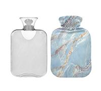 Botella de agua caliente de 2 l con cubierta, bolsa de agua caliente de mármol azul claro para aliviar el dolor, manos, pies, más cálido invierno