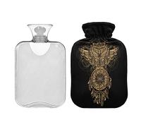 Botella de agua caliente de 2 L con cubierta, bolsa de agua caliente étnica boho búho para aliviar el dolor, manos y pies más cálido invierno