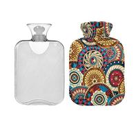 Botella de agua caliente de 2 L con cubierta, bolsa de agua caliente étnica Boho para aliviar el dolor, manos y pies más cálidos de invierno