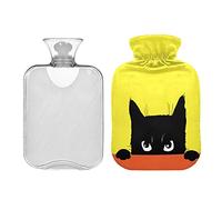 Botella de agua caliente de 2 L con cubierta, bolsa de agua caliente para gatos negros enojados para calentador de manos, botella de agua caliente transparente clásica para calambres menstruales, alivio del dolor de cuello y hombros