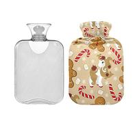 Botella de agua caliente de 2 L con cubierta, bolsa de agua caliente para hombre de caballo de Navidad y pan de jengibre para calentador de manos, botella de agua caliente transparente clásica para calambres menstruales, alivio del dolor de cuello y hombros