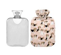 Botella de agua caliente de 2 L con cubierta, bolsa de agua caliente para perro Beagle para calentador de manos, botella de agua caliente transparente clásica para calambres menstruales, alivio del dolor de cuello y hombros