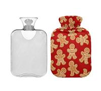 Botella de agua caliente de 2 L con cubierta, bolsa de agua caliente roja de Navidad para hombres de pan de jengibre para manos y pies, botella de agua caliente transparente clásica para calambres menstruales, alivio del dolor de cuello y hombros