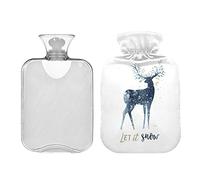 Botella de agua caliente de 2 L con cubierta, ciervo de Navidad Let It Snow Winter Bolsa de agua caliente para aliviar el dolor, manos y pies más cálido invierno