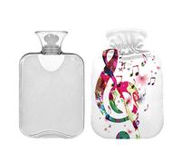 Botella de agua caliente de 2 L con cubierta, colorida nota musical bolsa de agua caliente para aliviar el dolor, manos, pies, más cálido invierno