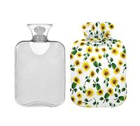 Botella de agua caliente de 2 l con cubierta, hermosa acuarela girasol floral flor bolsa de agua caliente para aliviar el dolor, manos, pies, más cálido invierno