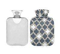 Botella de agua caliente de 2 l con cubierta, marroquí azul claro bolsa de agua caliente para aliviar el dolor, manos y pies más cálido invierno