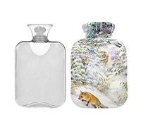 Botella de agua caliente de 2 l con cubierta, país de invierno con una bolsa de agua caliente de zorro para aliviar el dolor, manos y pies, más cálido invierno