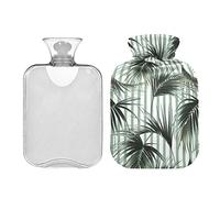 Botella de agua caliente de 2 l con cubierta, palma tropical selva hojas bolsa de agua caliente para aliviar el dolor, manos y pies más cálido invierno