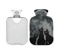Botella de agua caliente de 2 l con cubierta, para gatos y luna llena bolsa de agua caliente para aliviar el dolor, manos y pies, más cálido invierno