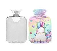Botella de agua caliente de 2 L con cubierta, Rainbow Galaxy Magic Unicorn bolsa de agua caliente para aliviar el dolor, manos y pies más cálido invierno