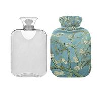 Botella de agua caliente de 2 l con cubierta, Van Gogh almendra árbol de flores bolsa de agua caliente para aliviar el dolor, manos y pies, calentador de invierno