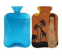 Botella de agua caliente de 2 litros con cubierta para aliviar el dolor, bolsa de agua caliente tropical con luna africana, bolsa de PVC para hielo y agua caliente para terapia fría y caliente, calambres menstruales, pies y calentador de manos