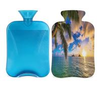 Botella de agua caliente de 2 litros con cubierta para aliviar el dolor, Hawaii, mar, amanecer, palmera, bolsa de agua caliente, PVC para hielo y agua caliente, para terapia fría y caliente, calambres menstruales, pies, calentador de manos