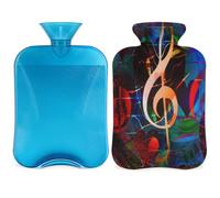Botella de agua caliente de 2 litros con cubierta para aliviar el dolor, música abstracta, notas artísticas, pintura de agua, bolsa de PVC para hielo y agua caliente, para terapia fría y caliente, calambres menstruales, pies, calentador de manos