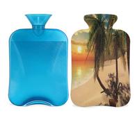 Botella de agua caliente de 2 litros con cubierta para aliviar el dolor, puesta de sol, Hawaii, playa, palmera, bolsa de agua caliente de PVC para hielo y agua caliente para terapia fría y caliente,
