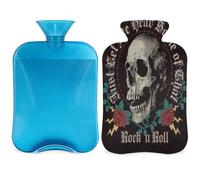 Botella de agua caliente de 2 litros con cubierta para aliviar el dolor, roca, en rollo, calavera, rosa, bolsa de agua caliente de PVC para hielo y agua caliente para terapia fría y caliente,