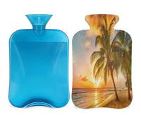 Botella de agua caliente de 2 litros con cubierta para aliviar el dolor, tropical, mar, playa, palmera, bolsa de agua caliente, PVC para hielo y agua caliente, para terapia fría y caliente, calambres menstruales, pies y calentador de manos