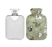 Botella de agua caliente de 2 litros con tapa, diseño de animales de koala de tigre de la selva, bolsa de agua caliente verde para calentar manos y pies, botella de agua cálida clásica transparente para calambres menstruales, alivio del dolor de cuello y hombros