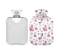 Botella de agua caliente de 2 litros con tapa, diseño de corazones rosas y morados, bolsa de agua caliente transparente para aliviar el dolor de cuello y hombros, terapia caliente de pies y manos