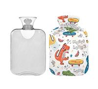 Botella de agua caliente de 2 litros con tapa, para amantes de la música, diseño de dinosaurio, bolsa de agua caliente transparente para aliviar el dolor de cuello y hombros, terapia de calor