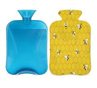 Botella de agua caliente de abeja amarilla con funda esponjosa, bolsa de agua caliente de gran capacidad de 2 l, bolsa de agua de animales de abeja para noches acogedoras, alivio del dolor, espalda,