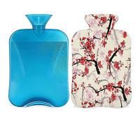 Botella de agua caliente de acuarela con patrón floral con funda esponjosa, botella floral de gran capacidad de 2 litros, bolsa de agua para noches acogedoras, alivio del dolor, espalda, cuello y