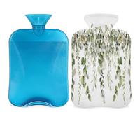 Botella de agua caliente de acuarela con tapa de hojas de salvia y flores de gran capacidad, bolsa de agua para noches acogedoras, alivio del dolor, espalda, cuello y hombros