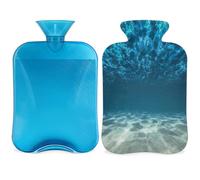 Botella de agua caliente de agua de mar azul con cubierta, bolsa de agua caliente transparente de 2 l para compresas frías calientes, calentador de manos pies, alivio del dolor de cuello y hombros
