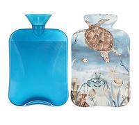 Botella de agua caliente de algas de pez estrella de mar con cubierta esponjosa, bolsa de agua caliente de gran capacidad de 2 litros, bolsa de agua para noches acogedoras, alivio del dolor, espalda, cuello y hombros