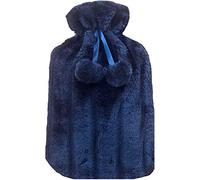 Botella de agua caliente de alta calidad con piel sintética cálida mullida cubierta de peluche periodo espalda pierna alivio del dolor corporal (azul marino)
