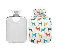 Botella de agua caliente de animales de dibujos animados de perro colorido con cubierta Bolsa de agua caliente transparente 1L Botella de agua caliente para alivio del dolor de cuello y hombro Tierra de pies más caliente y frío Terapia