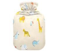 Botella de agua caliente de animales tropicales de la selva con tapa, suave y cálida para cama de invierno, cuello y hombros, 2 L