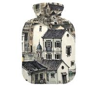 Botella de agua caliente de arquitectura retro china con cubierta suave, bolsa térmica de 1 litro para calentador de cuello y hombros