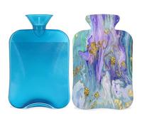 Botella de agua caliente de arte colorido de mármol con funda, botella de gran capacidad de 2 L, bolsa de agua para noches acogedoras, alivio del dolor, espalda, cuello y hombros