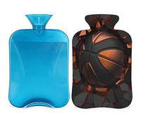 Botella de agua caliente de bola de baloncesto negra naranja con cubierta de 2 L, bolsa de agua caliente de PVC para calentador de manos, alivio del dolor, compresa caliente y terapia de frío