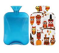 Botella de agua caliente de búho lindo de Halloween con funda esponjosa, bolsa de agua caliente de gran capacidad de 2 l, bolsa de agua para botellas de Halloween para noches acogedoras, alivio del