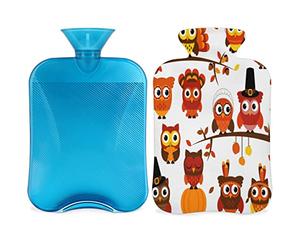 Botella de agua caliente de búho lindo de Halloween con funda esponjosa, bolsa de agua caliente de gran capacidad de 2 l, bolsa de agua para botellas de Halloween para noches acogedoras, alivio del