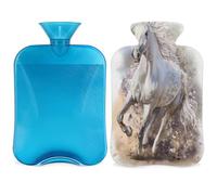 Botella de agua caliente de caballo blanco con cubierta de 2 L, bolsa de agua caliente de PVC de pintura de manguera para calentador de manos, alivio del dolor, compresa caliente y terapia de frío