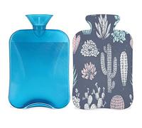 Botella de agua caliente de cactus con funda esponjosa, bolsa de agua caliente de gran capacidad de 2 l, bolsa de agua tropical suculenta para noches acogedoras, alivio del dolor, espalda, cuello y
